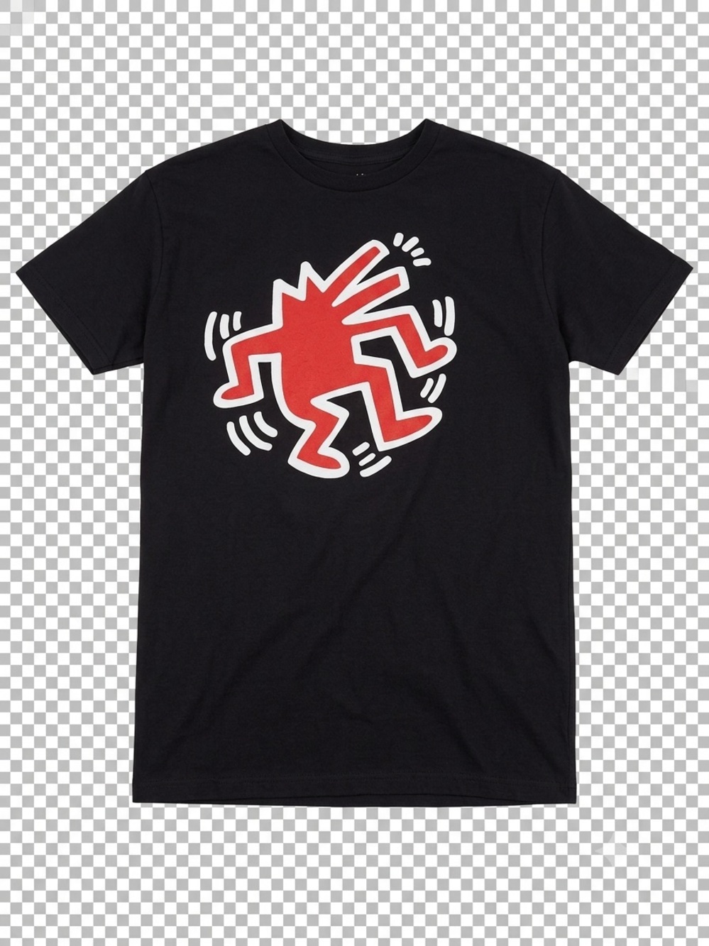 Keith Haring Graphic Tee Shirt Small S Black Red Barking Dancing Dog Pop Art